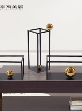 简约现代轻奢创意几何金属摆件样板E房售楼处酒店书房客厅桌面摆