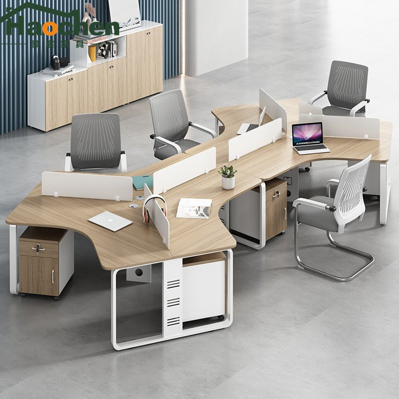 简约现代个性办公室职员桌异形办公桌椅组合3/5/6人位创意员工桌