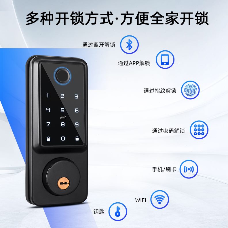 远程室内无木门把手涂鸦刷密码锁闭卡跨境呆锁智能门锁辅助指纹锁