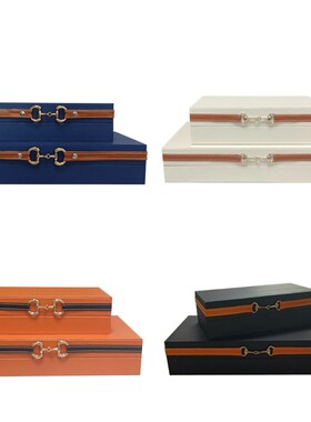 现代首饰盒桔橙色饰品盒现代简约木质样J板房收纳盒软装饰品摆件