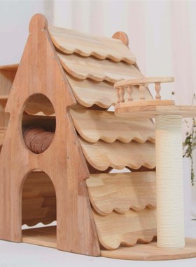 双层猫窝猫树实木猫爬架人宠共用家具法式猫茶几宠物窝圣诞树猫窝