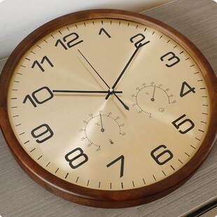 实木圆形挂钟客厅家用挂墙钟表简约大气卧室静音时钟大尺寸石英钟