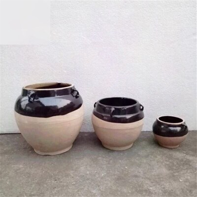 老式粗陶陶瓷罐仿古陶瓷罐子土罐米汤罐米缸土陶花盆W猪油罐大中