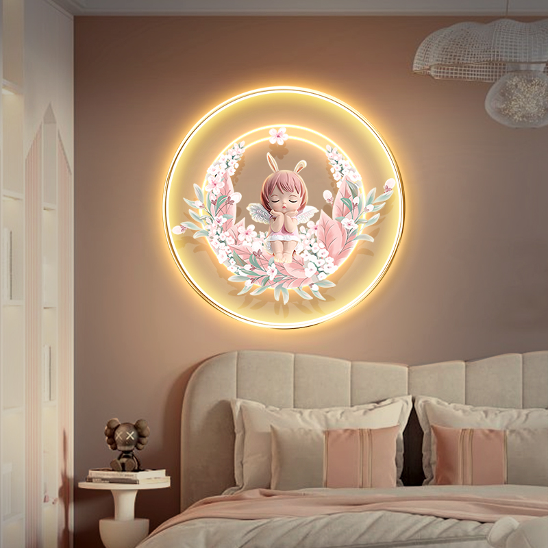 ins女孩床头卧室装饰画法式led氛围壁灯儿童房少女心温馨可爱壁画
