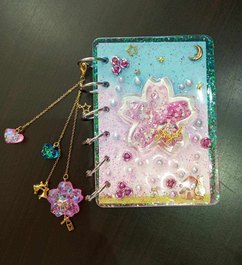 水晶胶成品笔记本 渐层色流沙手帐本子 DIY成品定制A5 A6 A7