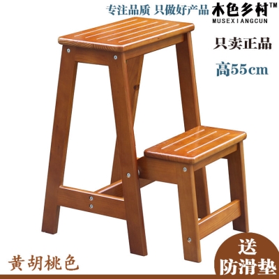 实木二层折叠梯凳家用木梯子小梯子楼梯凳梯椅便携蹬梯爬高凳子