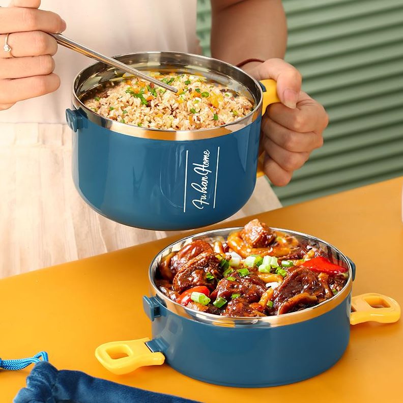 保温上班族便携多层饭盒饭饭型桶大容量4不锈钢带便当盒30圆餐盒