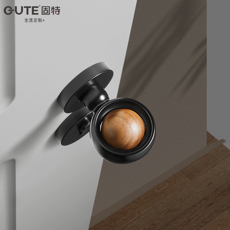 新款固特磁吸室内木门家用复x古房间门把手黑胡桃木卧室房门锁静