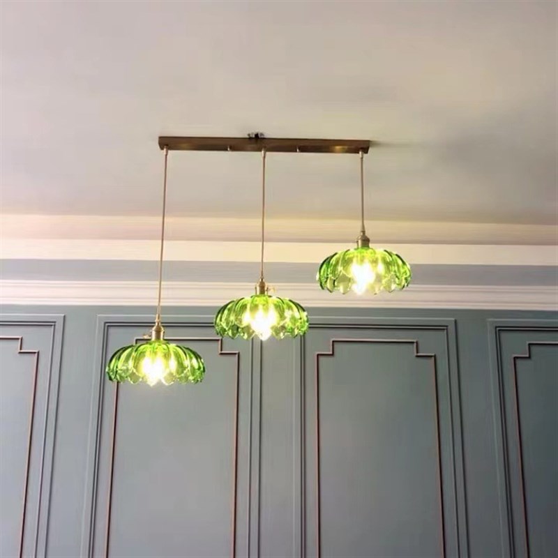 日式复古北欧简约餐厅玄关阳台飘窗过道黄铜O玻璃吊灯荷叶造型灯