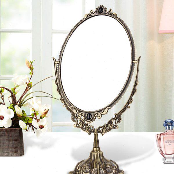 欧式复古镜子化妆镜双面 创意公主梳妆台台式梳妆镜金属大号高清