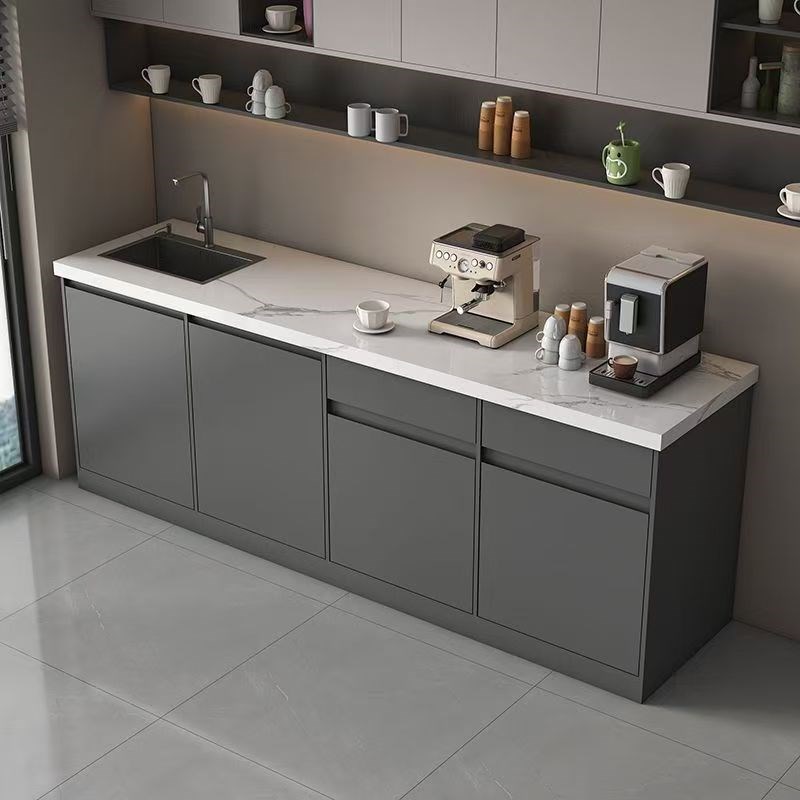 简约靠墙一体水吧台大理石家用厨房岛H台公司茶水间咖啡厅酒吧展