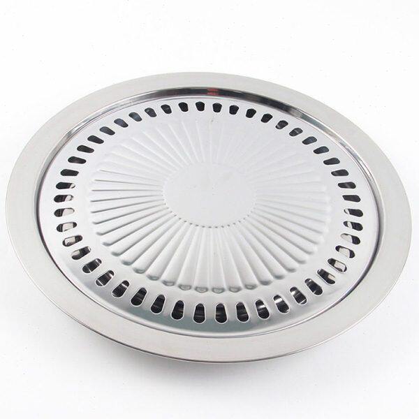 韩式不锈钢烤盘不粘家用圆形烤盘户外烤架电陶炉光波炉用烧烤盘架