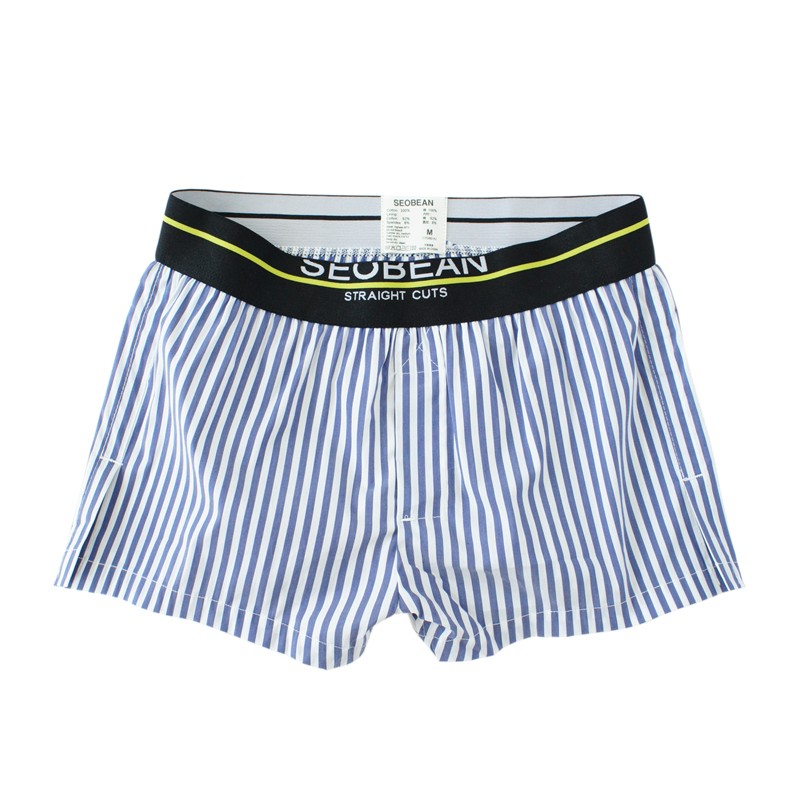 2条装男士阿罗裤纯棉防走光家居宽松平角内裤条纹四角睡裤夏包邮