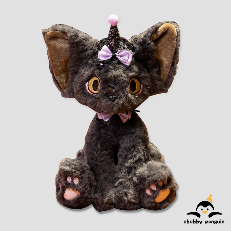 Chubby penguin黑色德文猫咪卷毛猫毛绒玩具公仔布娃娃玩偶抱睡
