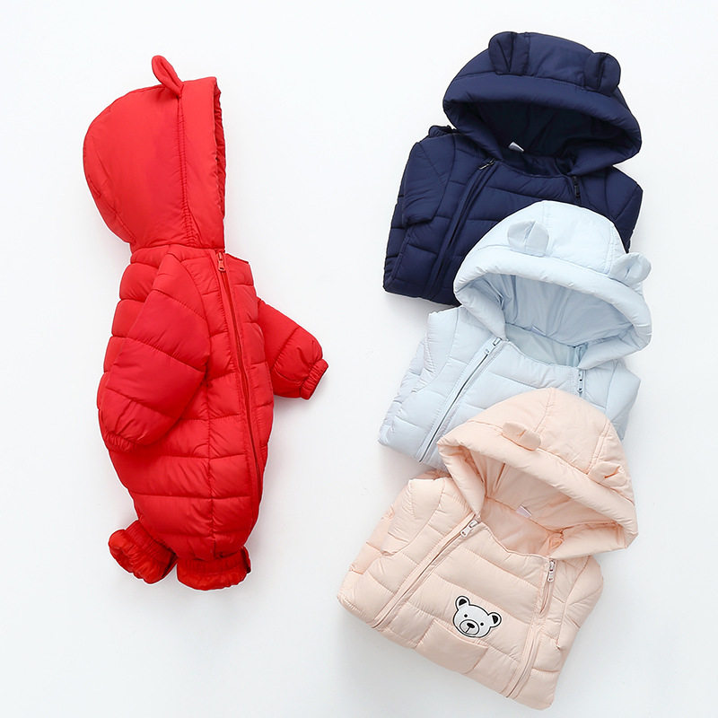 婴儿羽绒服连身秋冬季0一1岁加厚款2小童冬季外出爬服3男女宝棉衣