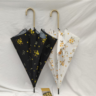 韩系ins风超好看适合拍照的黄钟花长柄自动伞直杆防风雨伞小清新