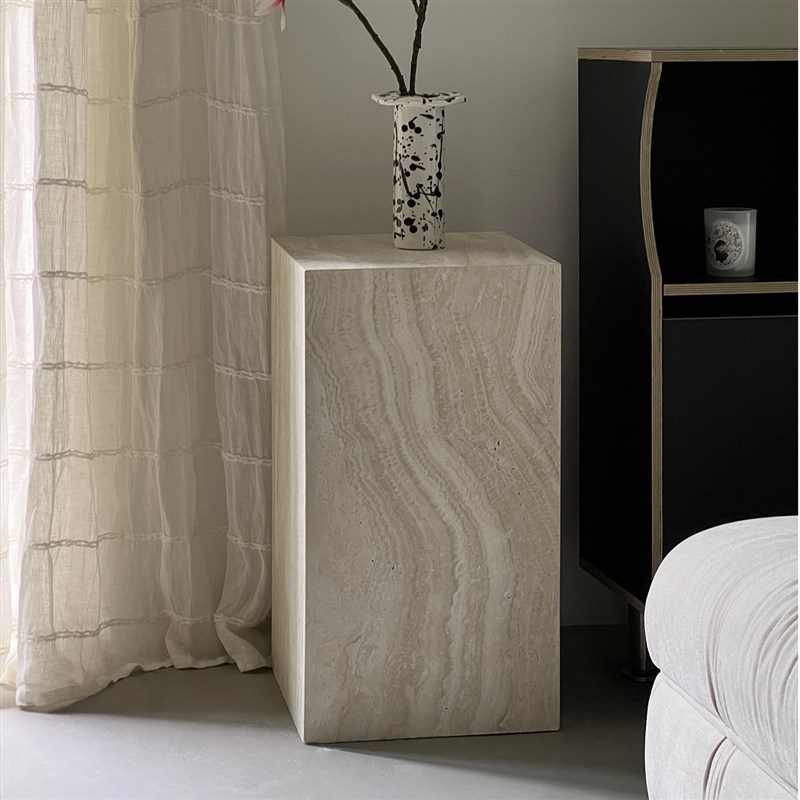 侘寂风洞石柱子大理石底座雕塑摆件落地玄关装饰展台岛台装饰墩子