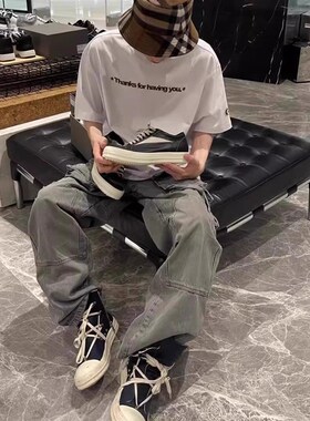 美式ro倒三角板鞋女自主主线侵权款23冬季新款皮面休闲运动板鞋男