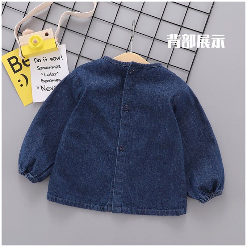春秋冬牛仔罩衣长袖男女宝宝反穿衣儿童婴幼儿吃饭衣倒褂衣新款