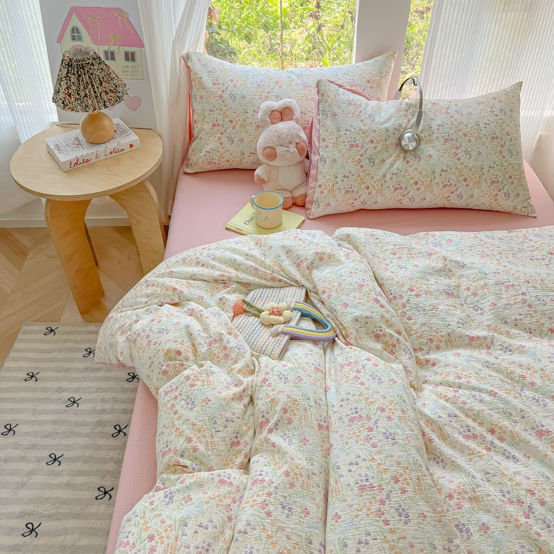 新款A类双层纱布四件式床上全棉被罩被套床单学生宿舍三4件套