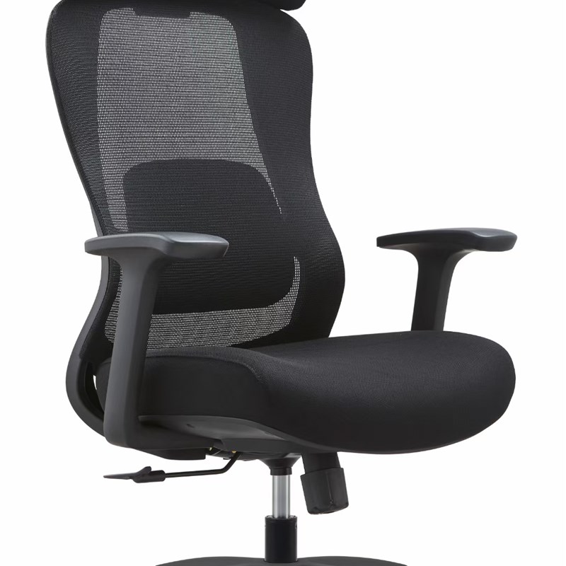 黑色职员办公椅带头枕高背会议椅行政网椅定型海绵座椅
