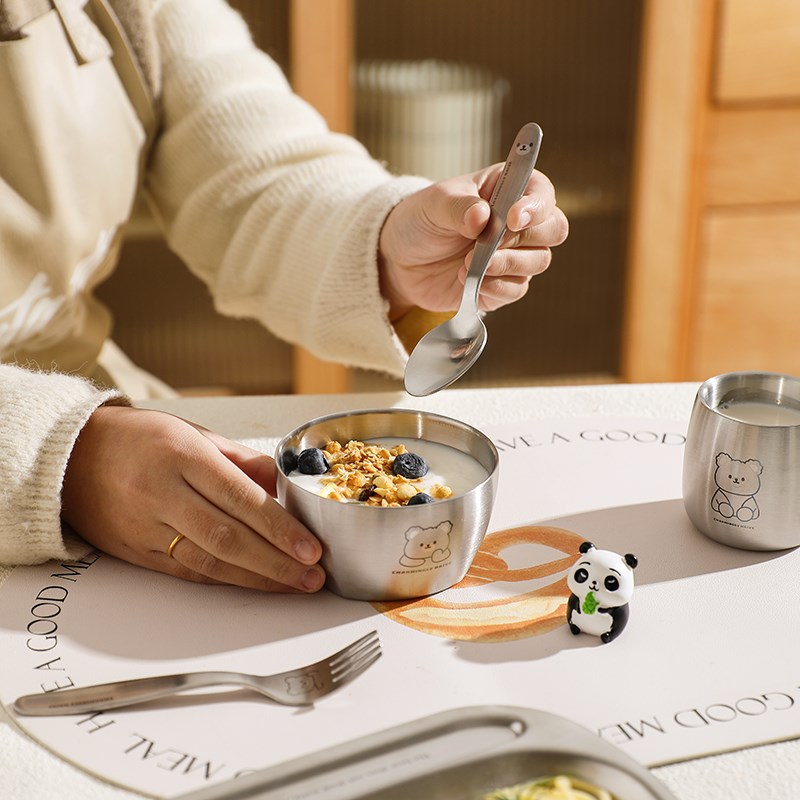 舍里 304不锈钢儿童餐盘分格早餐盘卡通家用防摔餐具套装宝宝小碗