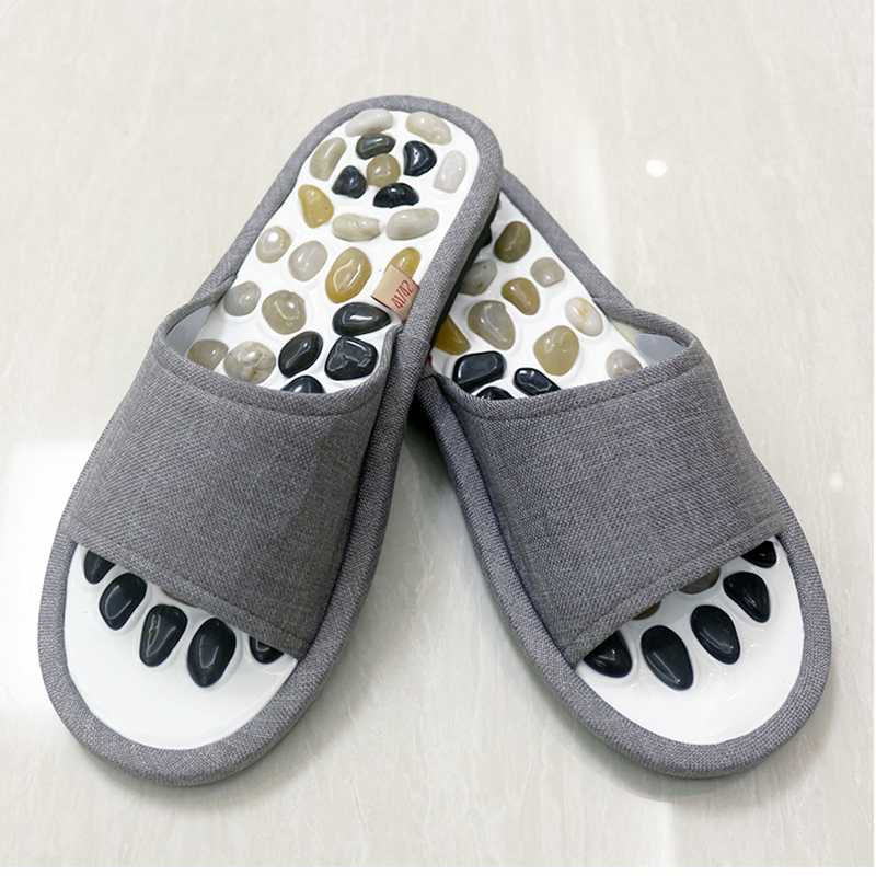 天然鹅卵石足底按摩保健穴位家用鞋夏季男女居家石子软底趾压拖鞋