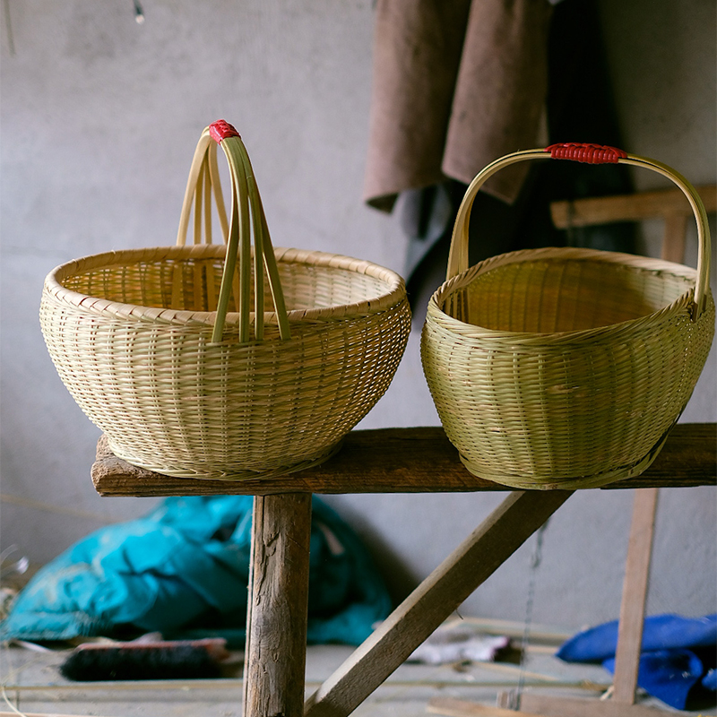 纯手工竹编买菜篮子竹编框购物篮水果篮竹篓手提篮竹篮子环保菜篮