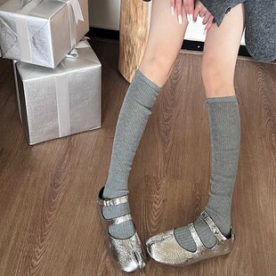堆堆袜分趾袜长筒ins风时髦韩国大拇指拇外翻分指袜白色小腿袜女
