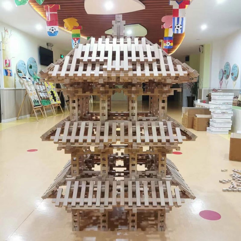 儿童高难度榫卯结构积木幼儿园益智类玩具实木拼装模型斗拱木制