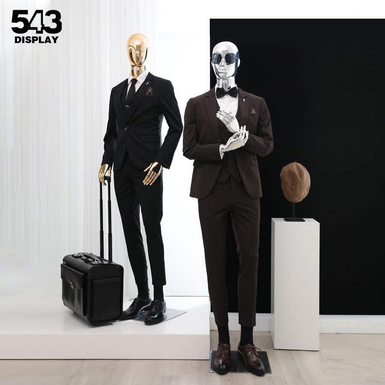 男服装电橱窗道具人台坐姿银展示架店模型全身高档镀假金半身模特