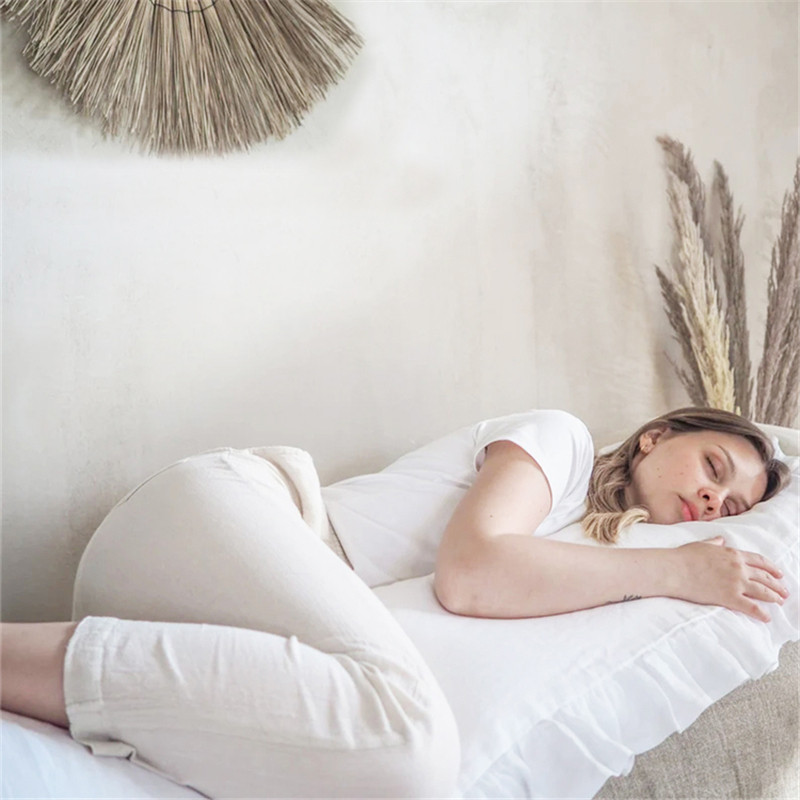 100%亚麻双人长枕套花边情侣枕一体1.8m1.5m纯色长条抱枕床头靠垫