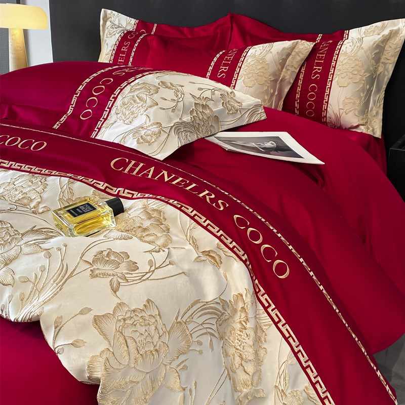 高级感婚庆四件套红色喜被纯棉床单被套婚嫁喜庆新房结婚床上用品