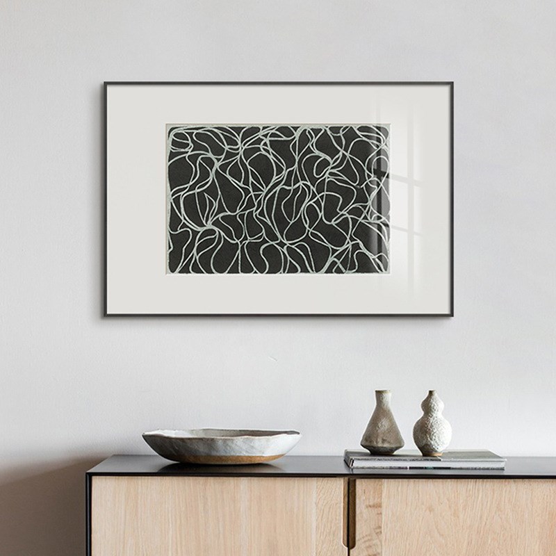 现代黑白餐厅挂画工业风线条抽象装饰画办公室书房墙面边柜上壁画图片