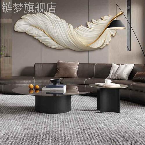 网红羽毛玄关装饰氛画挂围灯画客厅沙发背L景墙画走廊楼梯发光壁