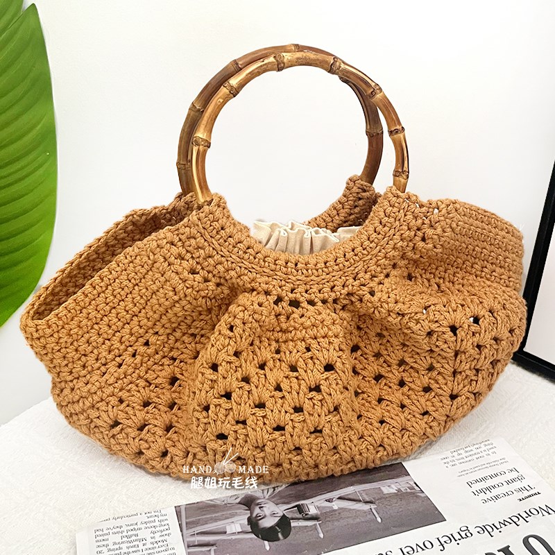 竹节云朵包DIY毛线钩针编织ins风纯色简洁款手拎包手提挎包