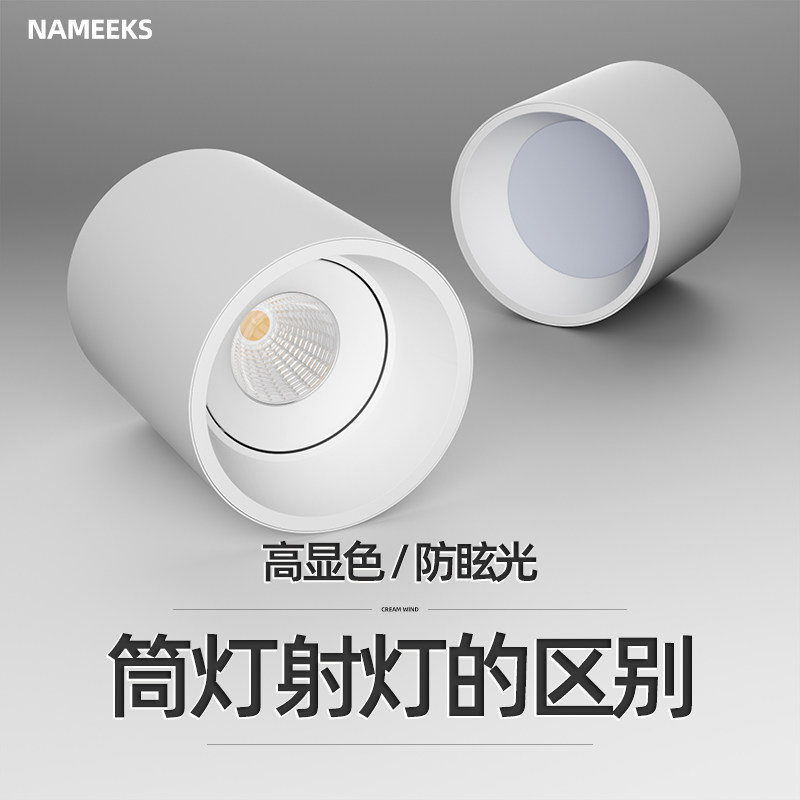 可调节明装射灯圆形客厅背景墙LED天花灯过道玄关灯极简明装筒灯,家装灯饰光源,明装筒灯,淘宝优惠券,粉丝福利购,淘宝优惠卷