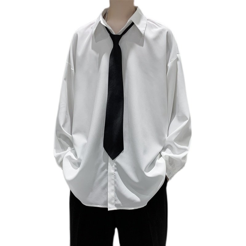 送领带春季新款韩版长袖白衬衫男ins潮流百搭港风宽松衬衣dk制服