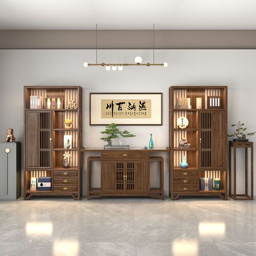 茶室博古架背景柜茶台组合办公室茶几茶桌椅M套装功夫一体泡茶现