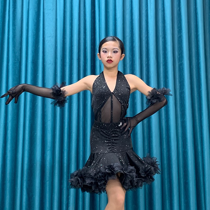 2025新款拉丁舞14岁以上比赛花服专业艺考舞蹈裙亮片款表演舞裙夏