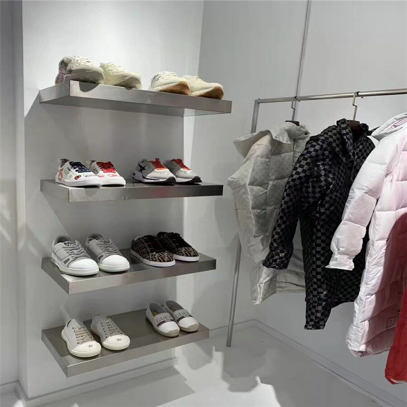 服装店多层展示架鞋架鞋店包包架不锈钢置物架上墙鞋包饰品陈列架
