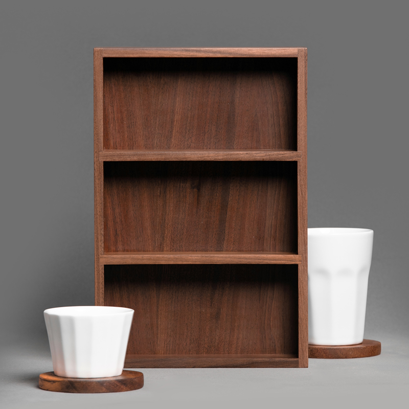 桌面收纳盒黑胡桃木燕尾榫榫卯日式家居三格全实木储物盒分格木盒