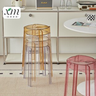 凳子家用加厚塑料高圆凳可叠摞餐桌F备用堆放亚克力透明胶凳板凳