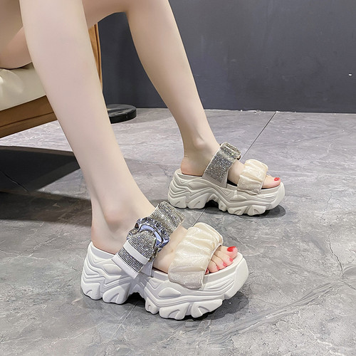 厚底拖鞋女夏f外穿高跟2024新款百搭时尚松糕坡跟少女心气质女凉