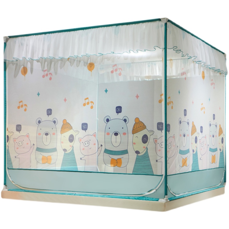 蚊帐家用儿童防摔全封闭拉链式床围栏2/1.5米1.8m床蒙古包三开门