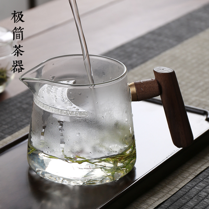 加厚耐热月牙片自带过滤网一体玻璃泡绿茶杯分茶器茶水分离公道杯
