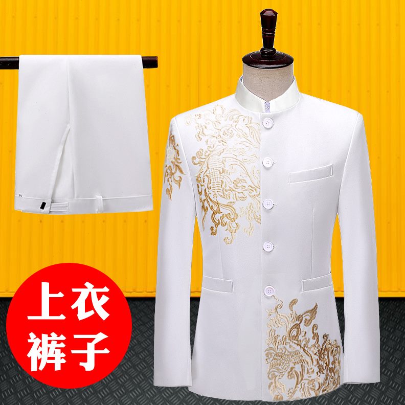 中主持人礼服婚礼山合唱团中国风男士大码刺绣服青年中式服中山装