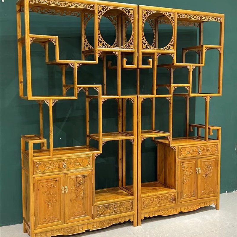 小叶桢楠博古架书架摆件实木多宝阁展示柜新中式金丝楠木红木家具