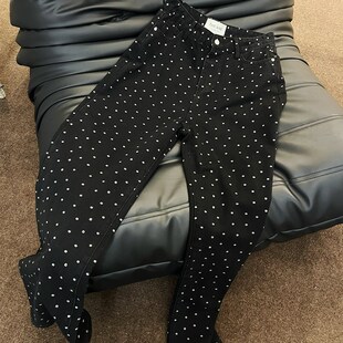 网红直筒 宽松百搭145xs窄版 150cm九分黑色波点牛仔阔腿裤 女夏D季