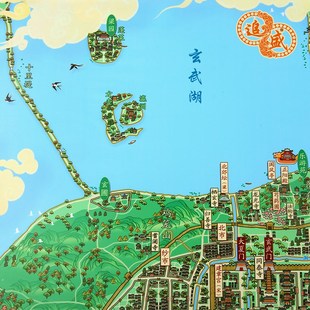 南朝建康城 南京 文创地图 手绘地图 挂画  80X120cm